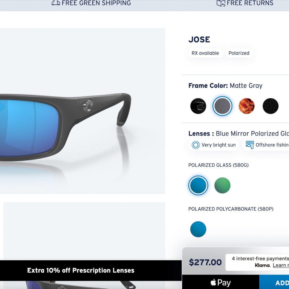 Costa Jose Blue Mirror Polarized Glasses